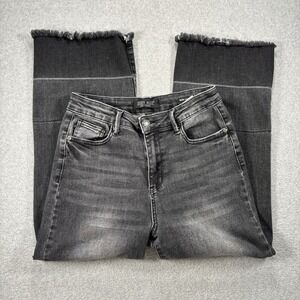 Judy Blue Women's Size‎ 5/27 Wide Leg Cropped Jeans Raw Hem Black Stretchy